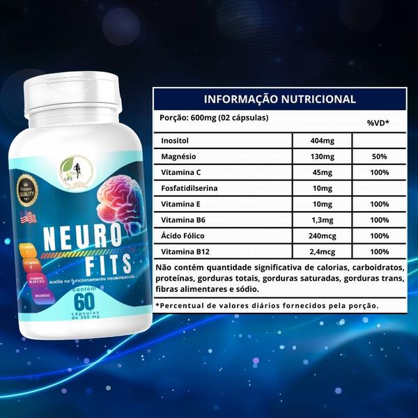 Imagem de KIT C/2 Suplemento NeuroFits 60 Cáps Rico em Fosfatidilserina e Inositol Alta Perfomance Mental - Fits Life