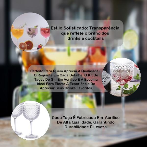 Imagem de Kit C/ 2 Taças Gin Tônica Drinks Champanhe Elegante Acrílica Design Luxxor Relevo 600ml Transparente