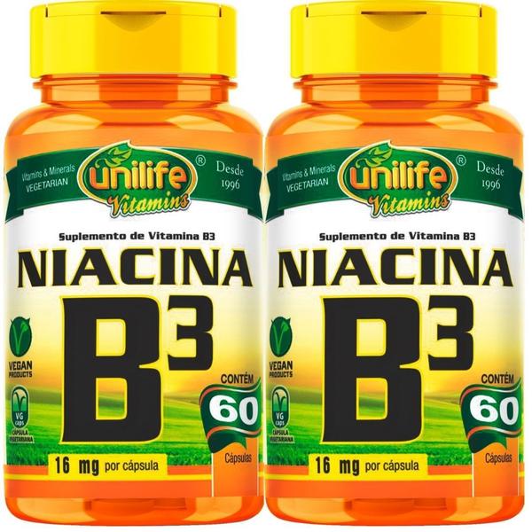 Imagem de Kit C/ 2 Un Vitamina B3 Niacina Vegano 500mg Puro 120 Caps Unilife