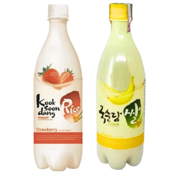 Imagem de Kit c/ 2 Vinhos de Arroz Coreano Makgeolli Morango e Banana 750ml