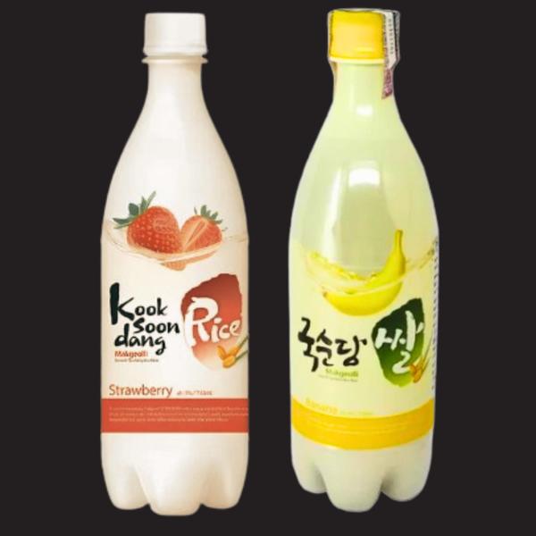 Imagem de Kit c/ 2 Vinhos de Arroz Coreano Makgeolli Morango e Banana 750ml