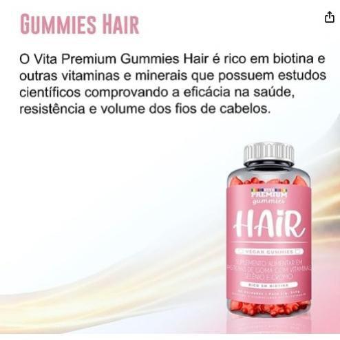 Imagem de Kit c/2 Vita Premium Gummies Hair Sabor Tutti Frutti 60 Gomas