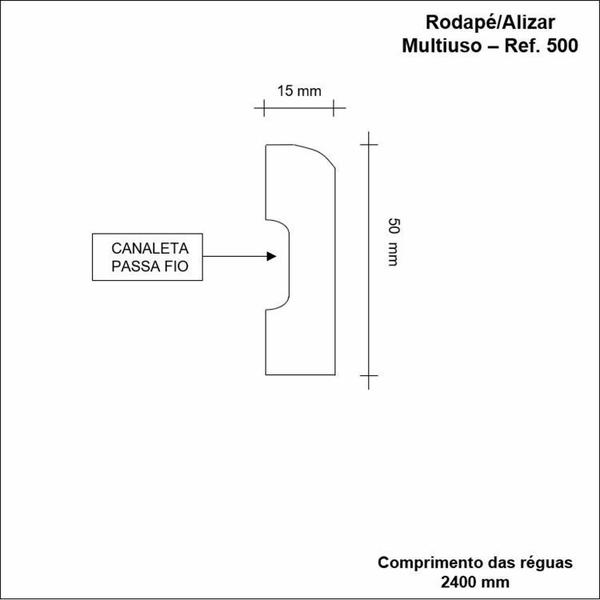 Imagem de Kit c/20 barras Rodapé de MDF 5cm x 15mm x 2,40m Lisa Resistente a Umidade Moldufama 500 48m