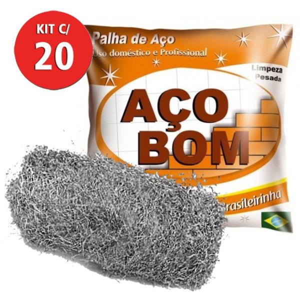 Kit C/ 20 Palha de Aço N.2 Grossa Aço Bom - ACO BOM Imagem de Kit C/ 20 Palha de Aço N.2 Grossa Aço Bom