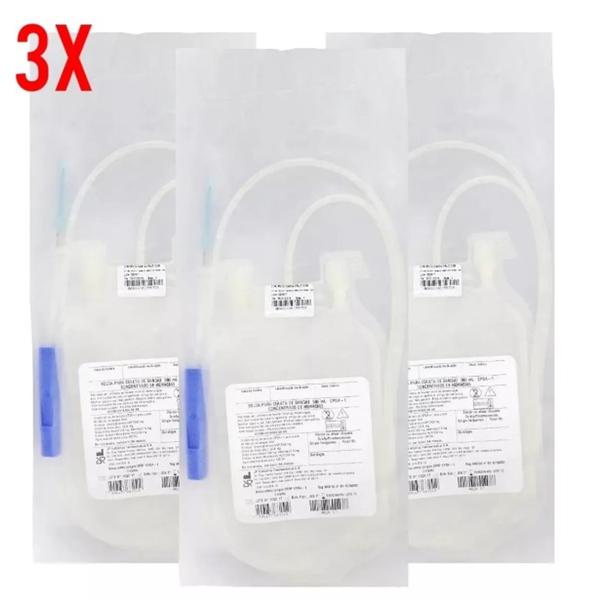 Imagem de Kit C/3 Bolsa Para Coleta De Sangue CPDMA - 500ml - JP