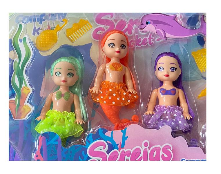 Imagem de Kit c/ 3 Bonecas Sereias Sortida  Brinquedo Meninas 12cm