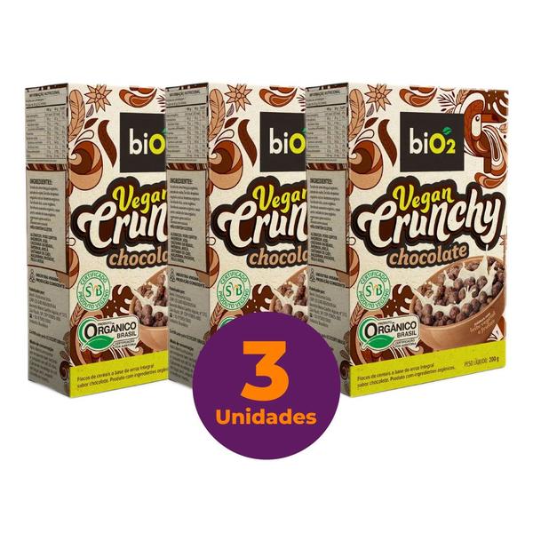 Imagem de Kit c/ 3 Cereal Matinal Orgânico Sem Glúten Chocolate biO2 Vegan Crunchy 200g