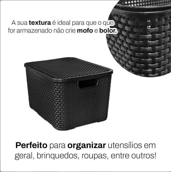 Imagem de Kit C/3 Cesto - Caixa Organizadora Rattan 15 Litros - Preto