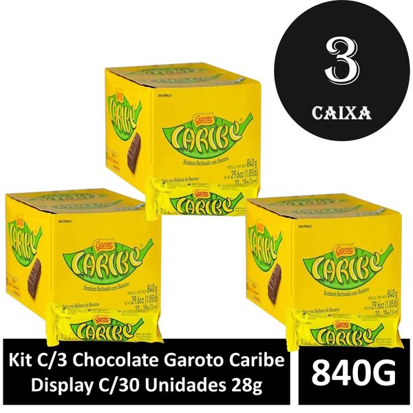 Kit C/3 Chocolate Garoto Caribe Display C/30 Unidades 28g Imagem de Kit C/3 Chocolate Garoto Caribe Display C/30 Unidades 28g