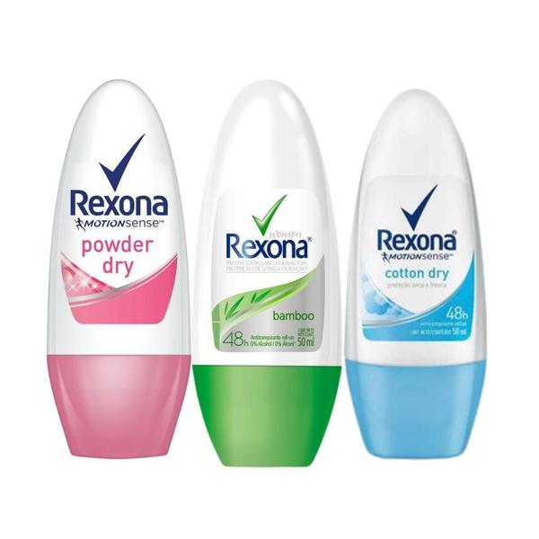 Imagem de Kit C/3 Desodorantes Rexona Feminino Rollo on 50ml Cada (ESCOLHA O SEU)