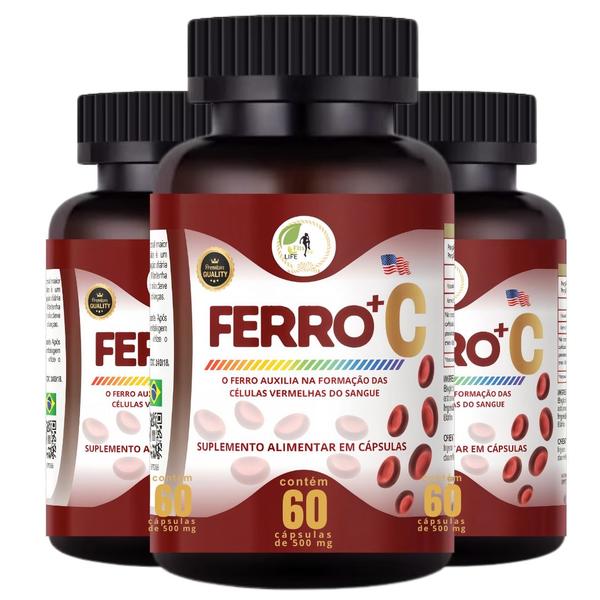 KIT C/3 Ferro + Vitamina C Quelado Premium 60 Cápsulas - Fits Life Imagem de KIT C/3 Ferro + Vitamina C Quelado Premium 60 Cápsulas - Fits Life