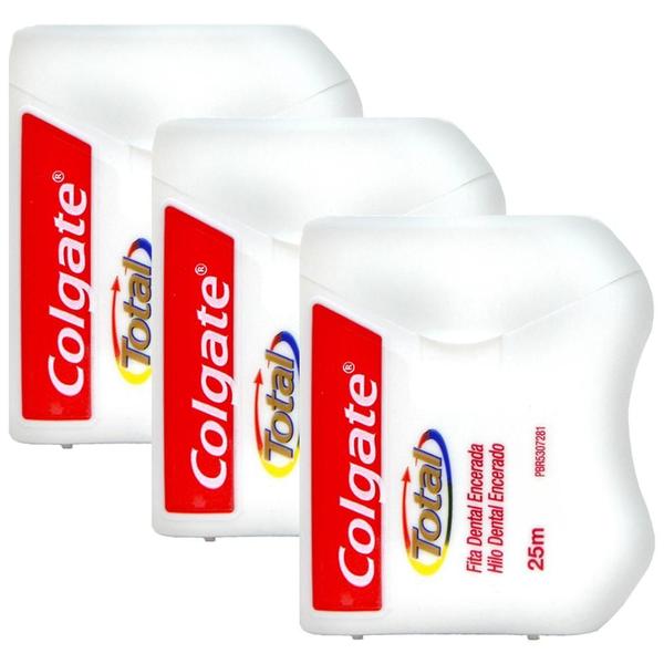 Imagem de Kit C/ 3 Fitas Dental Colgate Total Encerada 25m