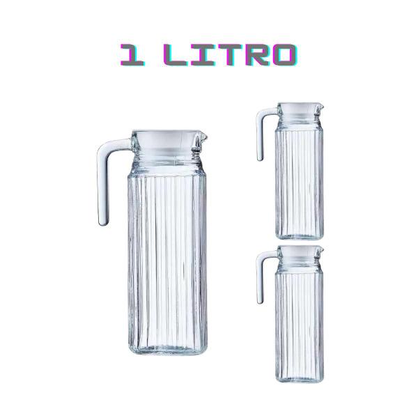 Imagem de Kit C/3 Jarras Suiça De Vidro Transparente 1L Praticasa