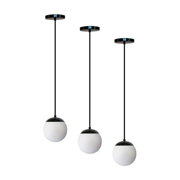 Imagem de Kit c/3 lustre pendente globo jabuticaba stuttgart preto