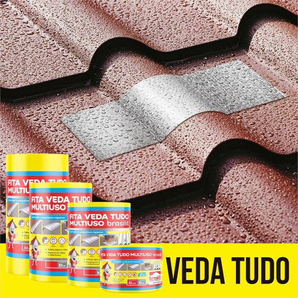 Kit C/ 3 Manta Asfáltica Auto Adesiva Metalizada 10cmx10m Vedatudo - Brasilit Imagem de Kit C/ 3 Manta Asfáltica Auto Adesiva Metalizada 10cmx10m Vedatudo