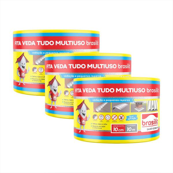 Kit C/ 3 Manta Asfáltica Auto Adesiva Metalizada 10cmx10m Vedatudo - Brasilit Imagem de Kit C/ 3 Manta Asfáltica Auto Adesiva Metalizada 10cmx10m Vedatudo