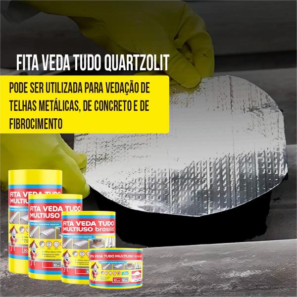 Kit C/ 3 Manta Asfáltica Auto Adesiva Metalizada 10cmx10m Vedatudo - Brasilit Imagem de Kit C/ 3 Manta Asfáltica Auto Adesiva Metalizada 10cmx10m Vedatudo