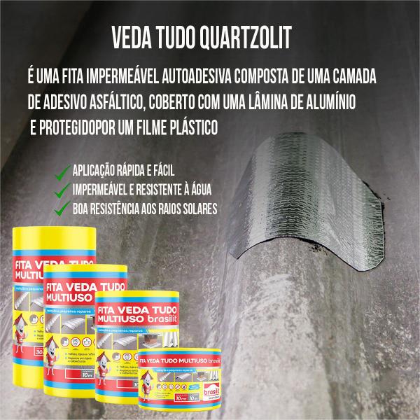Kit C/ 3 Manta Asfáltica Auto Adesiva Metalizada 10cmx10m Vedatudo - Brasilit Imagem de Kit C/ 3 Manta Asfáltica Auto Adesiva Metalizada 10cmx10m Vedatudo
