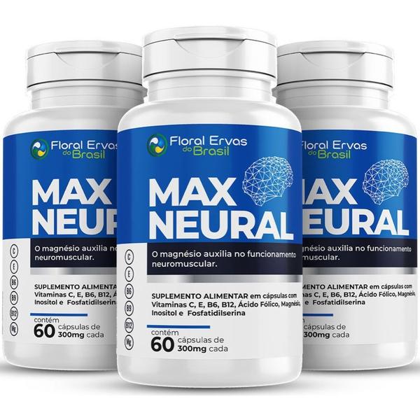 KIT C/3 Max Neural Magnésio + Vitaminas 180 Caps - Floral Ervas - Floral Ervas Do Brasil Imagem de KIT C/3 Max Neural Magnésio + Vitaminas 180 Caps - Floral Ervas