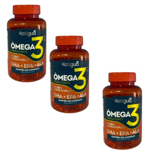 Imagem de Kit C/3 Omega 3 C/120 Cad Cps 1000mg Dha + Epa + Ala Katigua