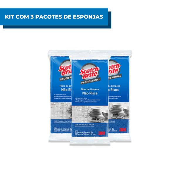 Kit C/3 Pacotes Esponjas Fibra Scotch Brite Azul 3m Não Risca Limpeza Leve Bucha Lava Louça Imagem de Kit C/3 Pacotes Esponjas Fibra Scotch Brite Azul 3m Não Risca Limpeza Leve Bucha Lava Louça