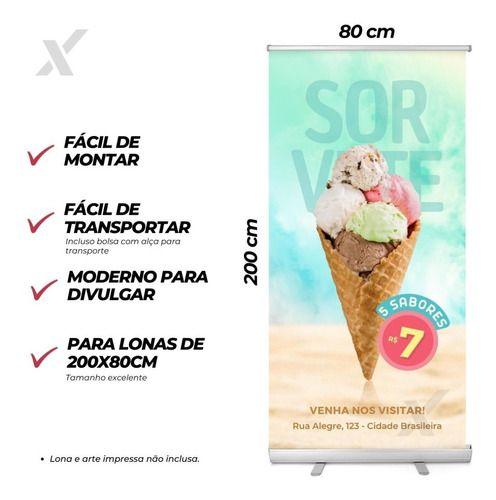 Imagem de Kit C/ 3 Porta Banner Roll-up Banner Estrutura 80x200cm Case