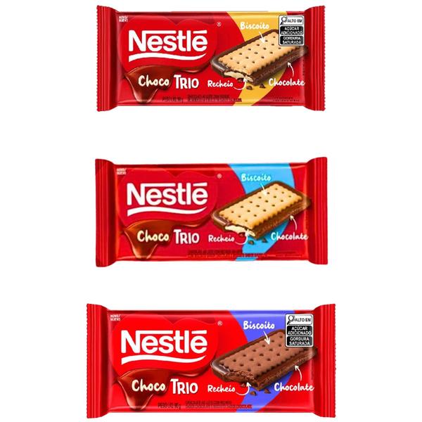 Imagem de Kit C/3 Promocional Páscoa Nestlé Choco Trio Chocolate, Baunilha E Leite Com Biscoito 90G