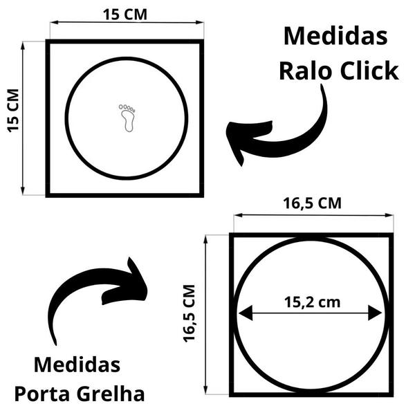 Imagem de Kit C/3 Ralo e Porta Grelha Inox Piso Click Cromado 15x15 Cm