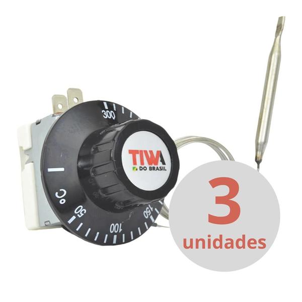 Imagem de Kit C/ 3 Termostato Analógico Tiwa 50/300 30a S Bucha Curto