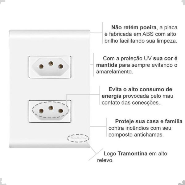 Imagem de Kit C/ 3 Tomada Dupla 10a 2p+t Liz Branca - Tramontina