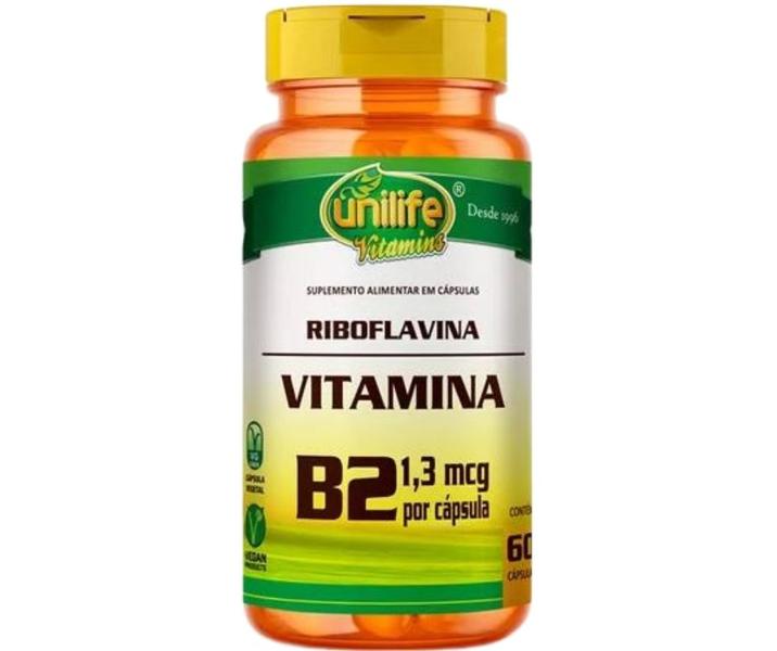 Imagem de KIT C/3 Un. Suplemento Riboflavina Vitamina B2 1,3mg 60 Cápsulas - Unilife