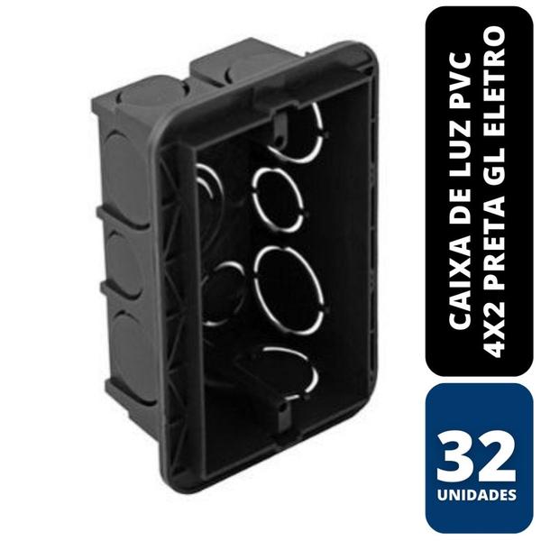 Imagem de Kit C/ 32 Caixa de Luz PVC 4x2 Preta Gl Eletro