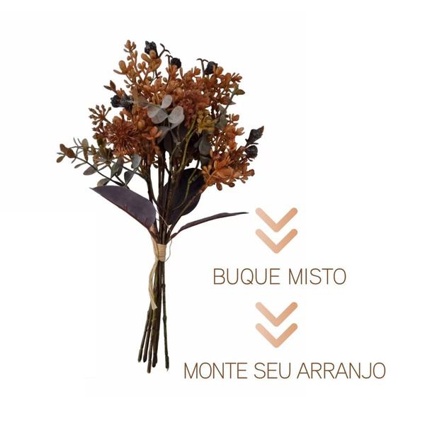 Imagem de Kit c/ 4 Buquê Mamona Ramalhete Misto com Fita Ocre Artificial Permanente Florarte 36cm