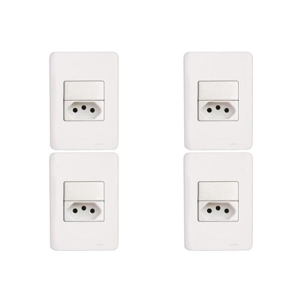 Imagem de Kit C/4 - Conjunto Perlex Aros 4X2 Branco Com Placa(1Simp...