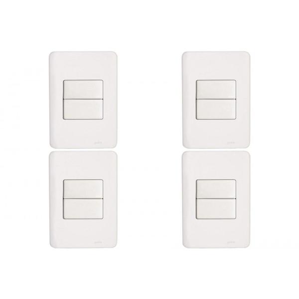 Imagem de Kit C/4 - Conjunto Perlex Aros 4X2 Branco Com Placa(2Simp...