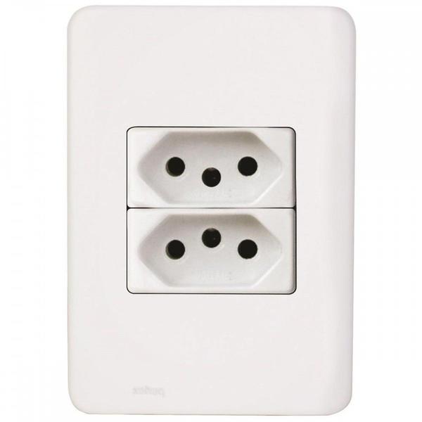 Imagem de Kit C/4 - Conjunto Perlex Aros 4X2 Branco Com Placa(2Toma...