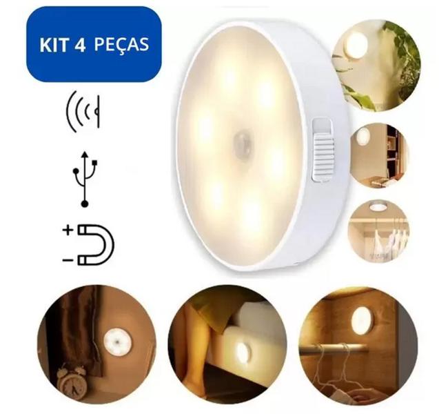 Imagem de Kit c/ 4 Luminária Led Recarregável Com Sensor De Presença P/ Corredor Guarda Roupa