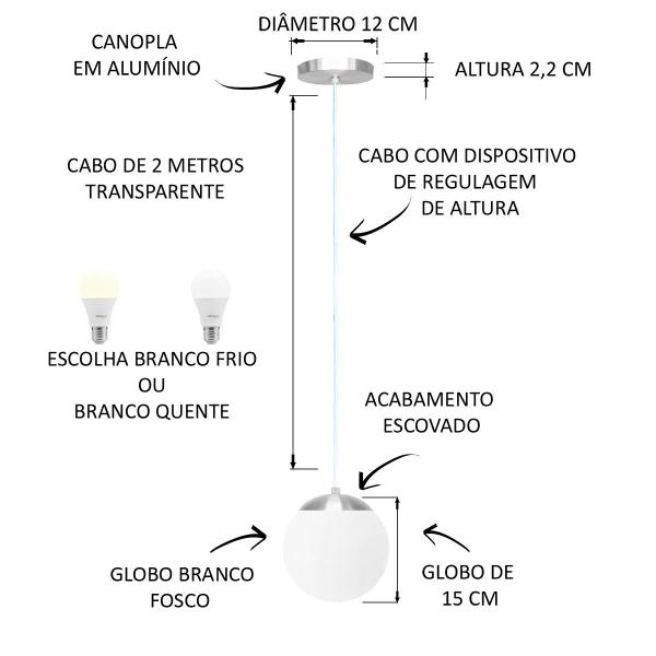 Imagem de Kit c/4 lustre pendente globo jabuticaba stuttgart escovado