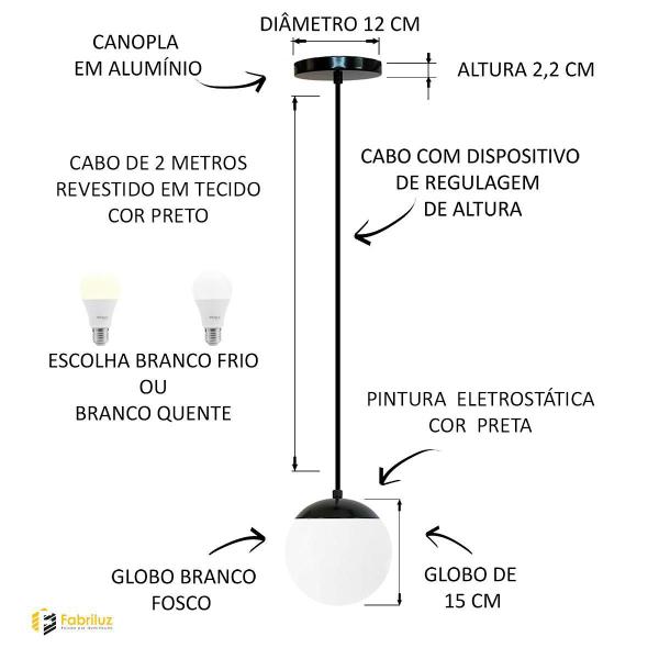 Imagem de Kit C/4 Lustre Pendente Globo Jabuticaba Stuttgart Preto