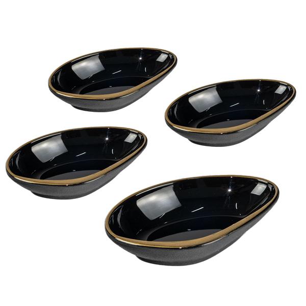 Imagem de Kit C/ 4 Molheiras Para Shoyu Ou Molhos Preto Dourado 50 ml