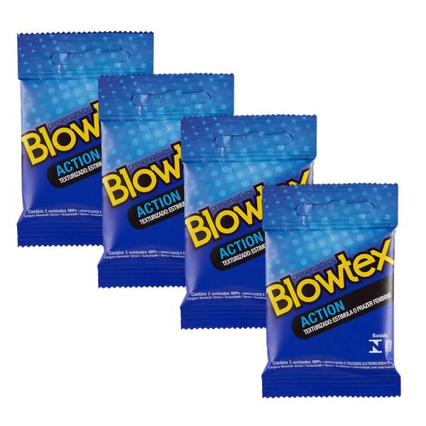 Imagem de Kit c/ 4 Pacotes Preservativo Blowtex Action c/ 3 Un Cada