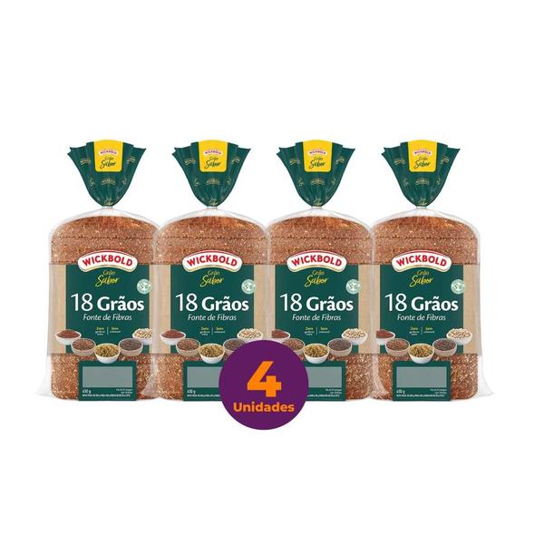 Imagem de Kit c/ 4 Pão de Forma Vegano 18 Grãos Grão Sabor Wickbold 450g