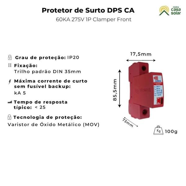 Imagem de Kit C/ 4 Protetor de Surto DPS CA 275V 60kA Clamper Front