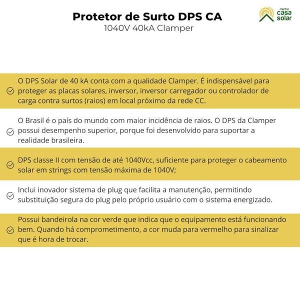 Imagem de Kit C/ 4 Protetor de Surto Solar DPS 1040V 40kA Clamper