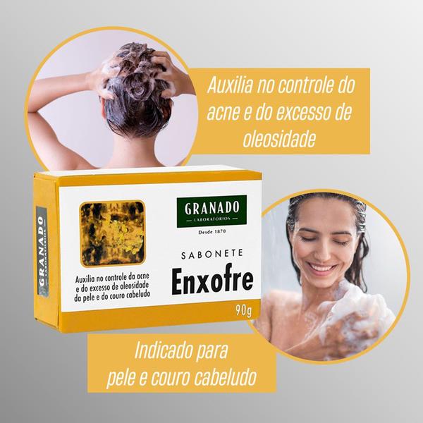 Imagem de Kit c/4 Sabonetes em Barra 90g Enxofre p/ Acne e Oleosidade Pele e Couro Cabeludo Granado