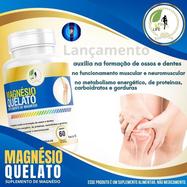 Imagem de KIT C/4 Un Magnésio Quelato Mg Puro Premium 260mg 60 Cápsulas - Fits Life