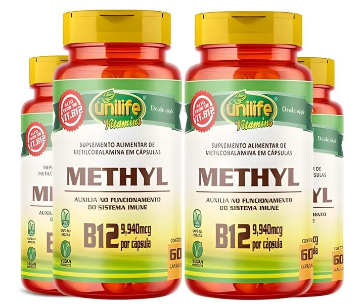 Imagem de KIT C/4 Un. Vitamina B12 Metilcobalamina 60 Cápsulas Vegano - Unilife