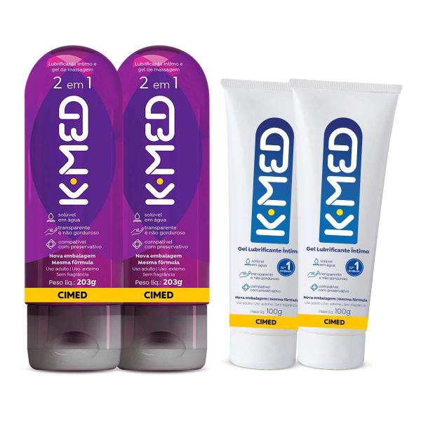 Imagem de Kit c/ 4 unidades - 2 unidades K-med 100g Gel Lubrificane Íntimo + 2 unidades K-med 2 em 1 Roxo 200ml