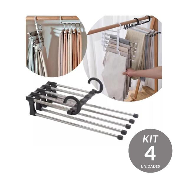 Imagem de kit c/ 4 Unidades Organizador Inox Retrátil 5 Divisórias para Calças e Saias