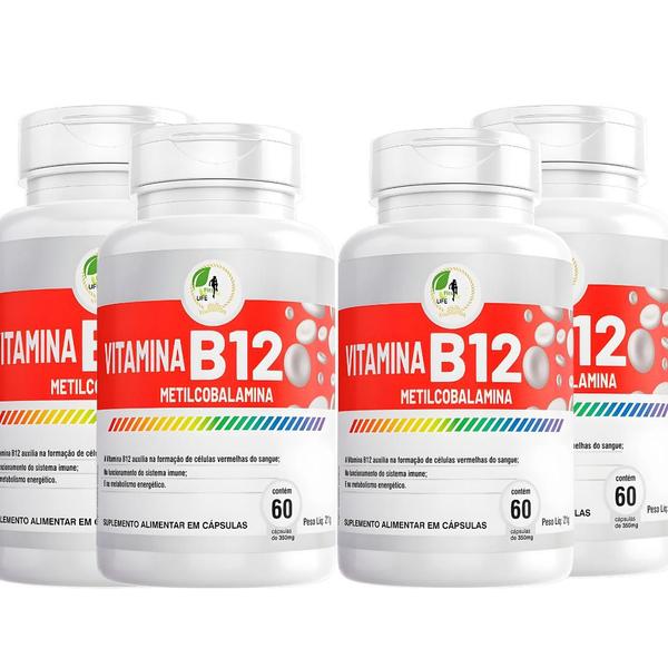 Imagem de Kit C/4 Vitamina B12 Metilcobalamina Fits Life 60Cáps